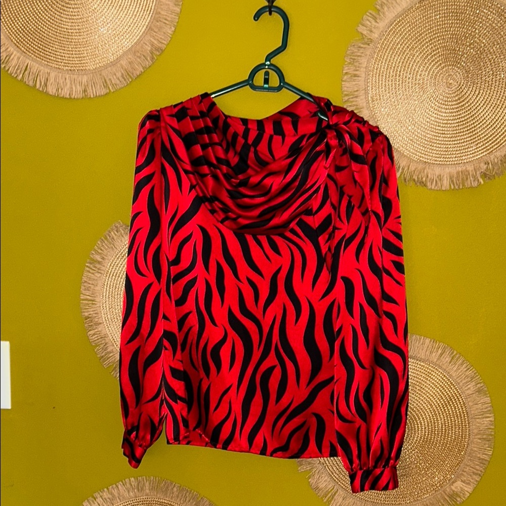 Red and Black Patterned Women's Top